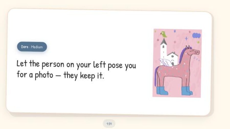 A Truth Cards dare card with a hand-drawn unicorn illustration